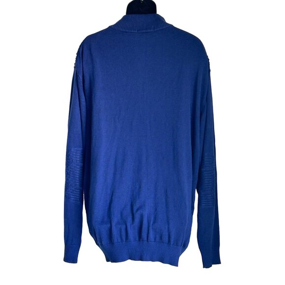 Royal Blue Ribbed Knit Pullover With Quarter Zip & Geometric Texture Design - Picture 8 of 13